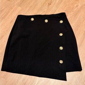 Express Elegant Black Mini Skirt with Gold Button Detail